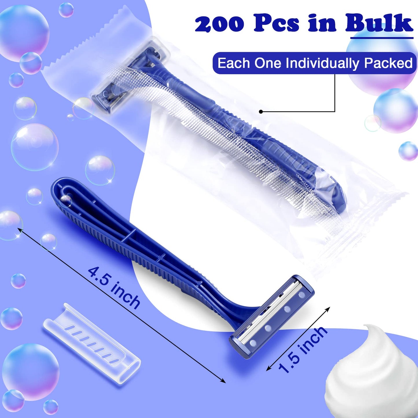 200 Pieces Disposable Razor Bulk for Men Individually Wrapped Twin Blades Shaving Razor for Shaving Safety Hotel Guest House Travel Home Use Portable, Blue
