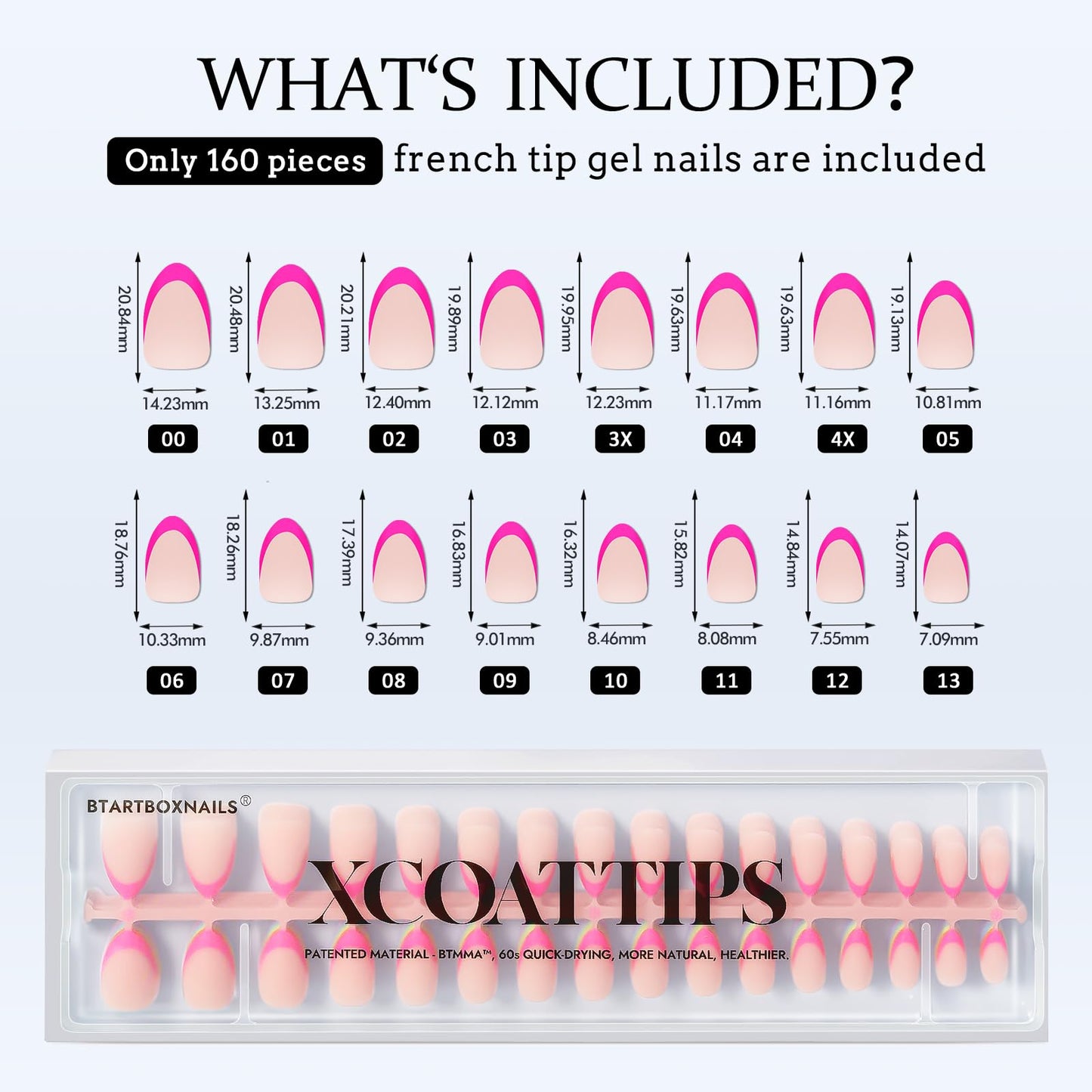 BTArtboxnails XCOATTIPS French Gel Nails - French Tip Press on Nails, Short Almond Nail Tips, Bright Pastel Soft Gel Nails False Nail, Soak Off Acrylic Fake Nails Art Extensions