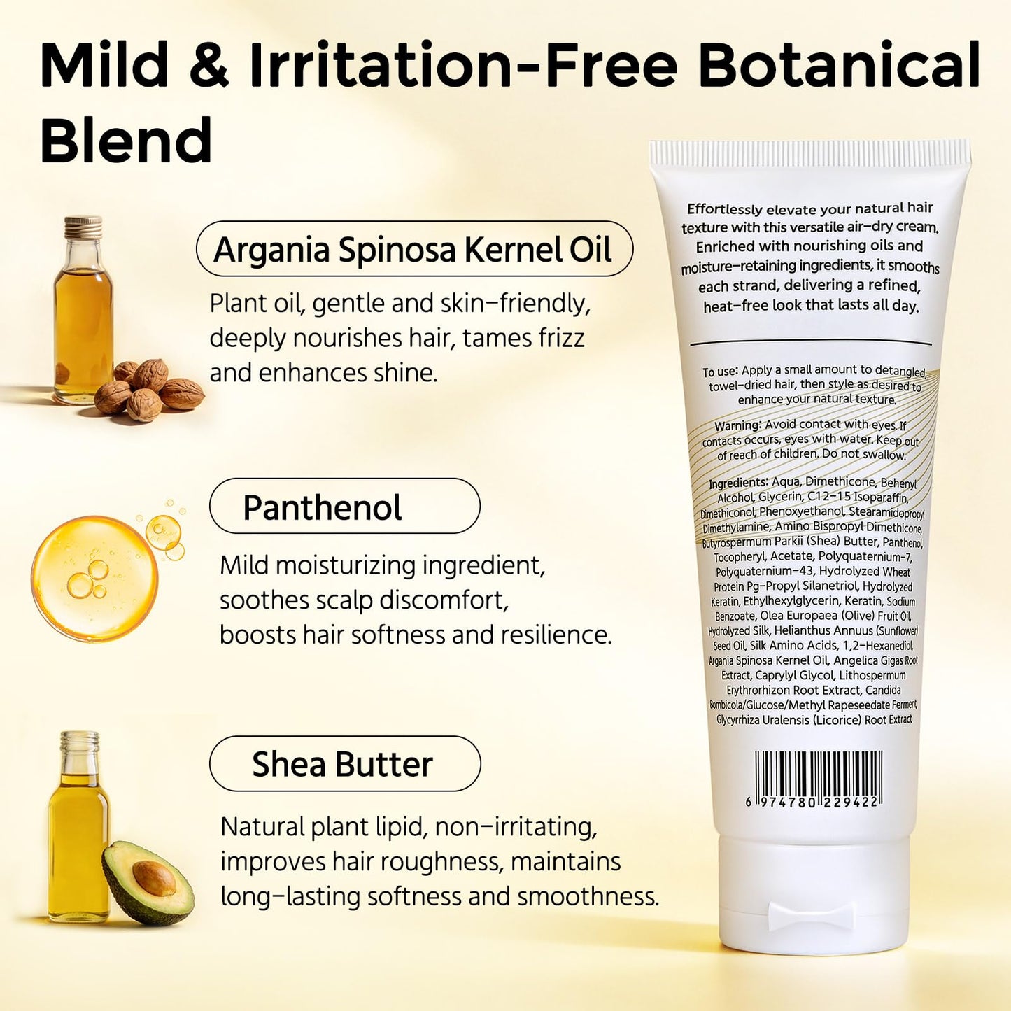 Air Dry Cream for Straight & Fine Hair, Styling Cream for Curly, Wavy