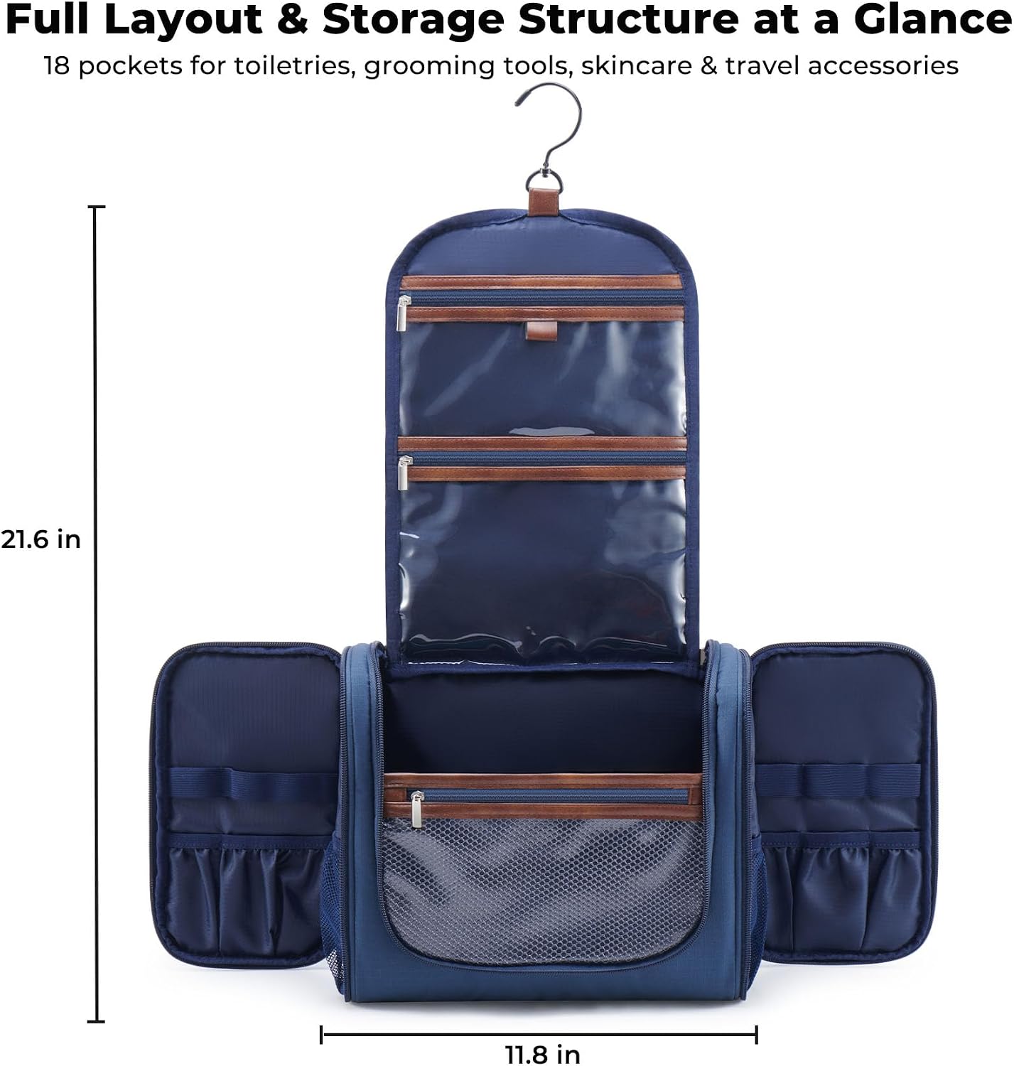Large Hanging Toiletry Bag for Men - Travel Organizer with Hook | Navy Hygiene & Grooming Essentials