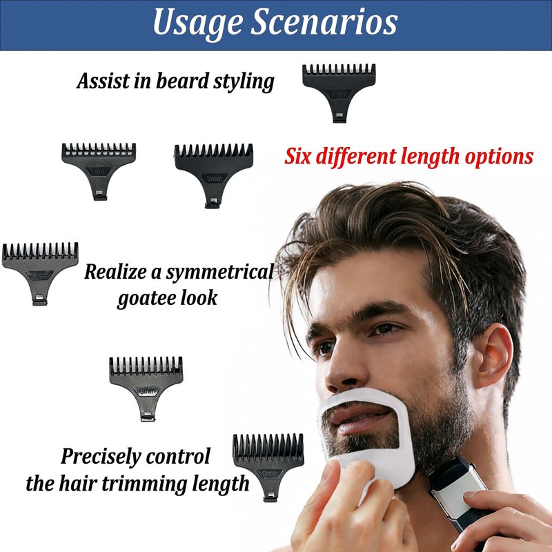 11 Pcs T-Blade Trimmer Guards and Goatee Shaping Template Set for Precise Length Control, Symmetrical Shaving to Prevent Crooked Edges in Men Daily Grooming, 6 Guide Combs 1/32 to 3/8 in, 5 Shapers
