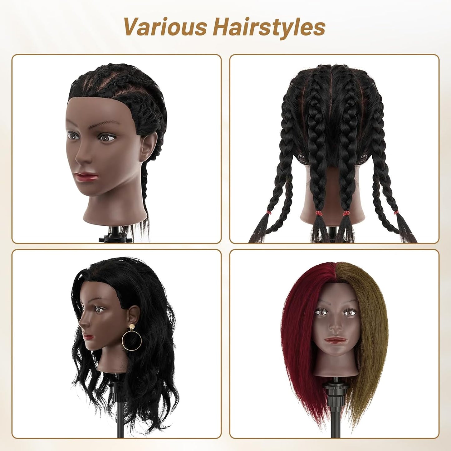 Human Hair Mannequin Head - 18" Cosmetology Doll for Hair Styling & Braiding | Includes Table Clamp Stand