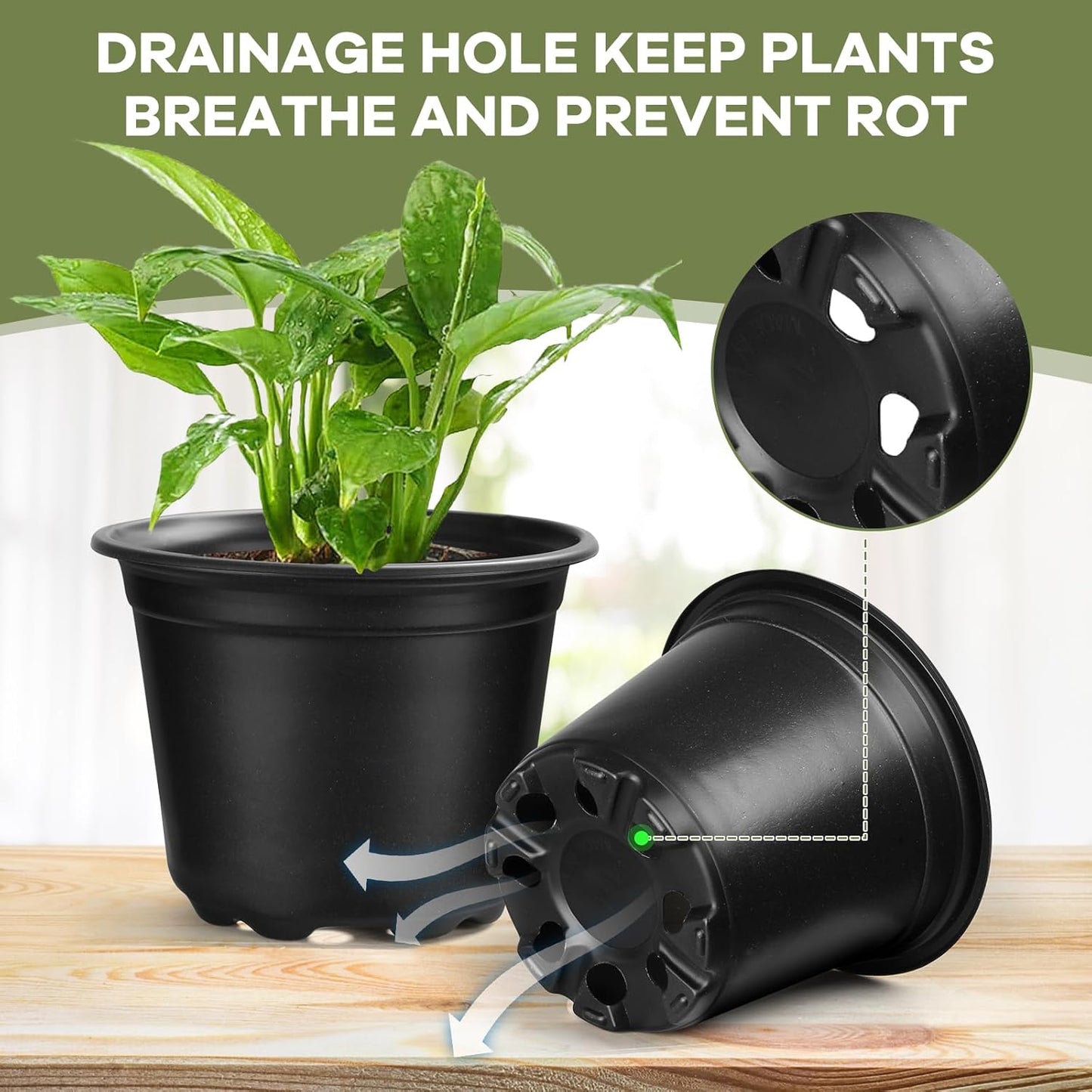 Nursery Pots - 110 Pack Plastic Plant Pots with Drainage Holes | 4, 5, 6 Inch Seedling Starter Pots for Succulents