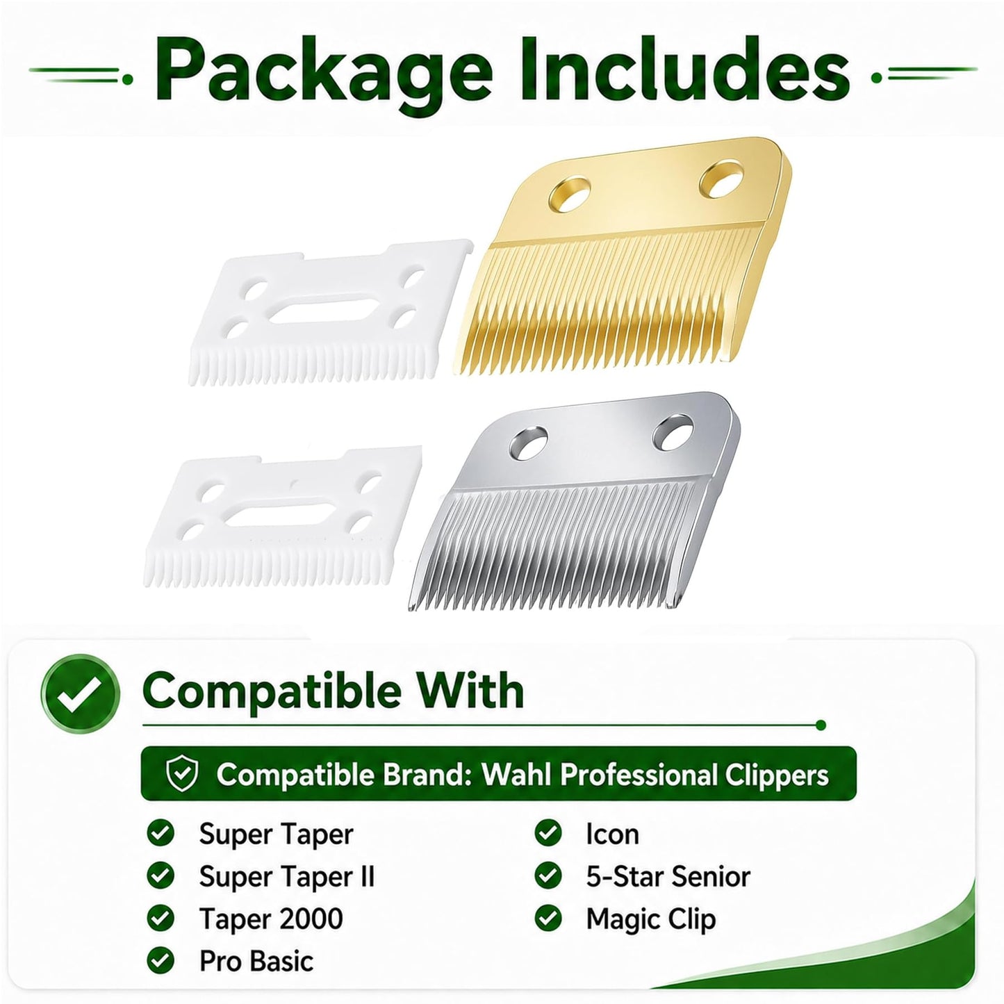 Clippers Blades Replacement Compatible with Wahl 30-15-10(#1037-400),Professional Animal Standard Adjustable Blade Set,Ceramic Dog Blade Set,2 Set(Gold/Silver)