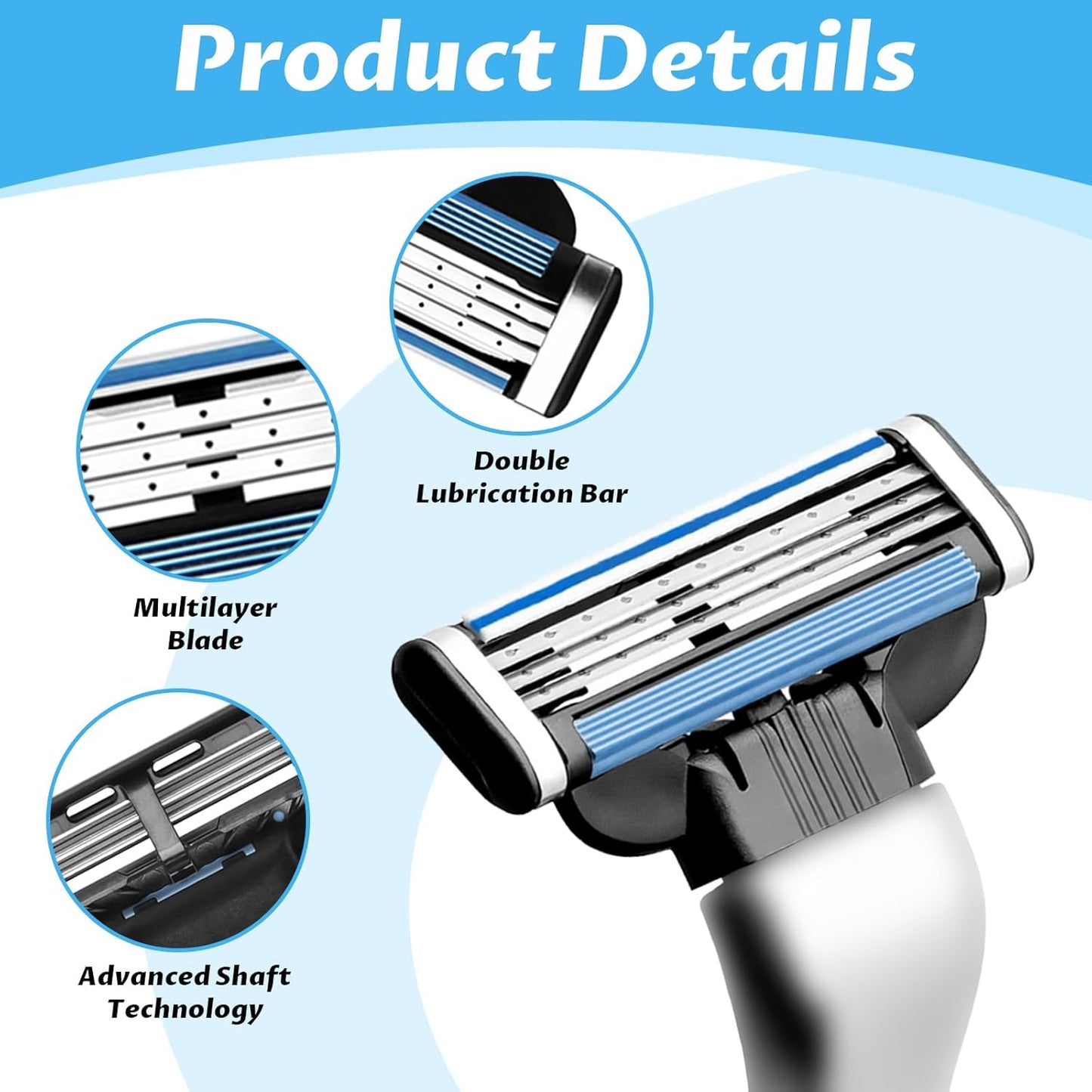 Razor Blade Refills for Men - 24PCS Mach 3 Compatible Blades with Dual Lubrication for a Close, Comfortable Shave