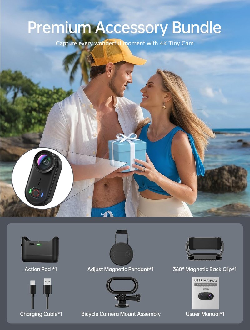 4K Mini Body Action Cameras POV Body Cam, 64GB Sports Camera with Audio Video Recording, Portable WiFi Magnetic Wearable Waterproof Thumb Camera for Motorcycle Vlogging Skiing Cycling Hiking-Black