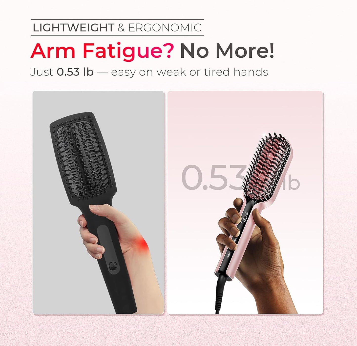 Tymo Hair Straightener Brush - Ionic Compact Styling Tool for Women | Fast, Lightweight & Travel-Friendly, Pink
