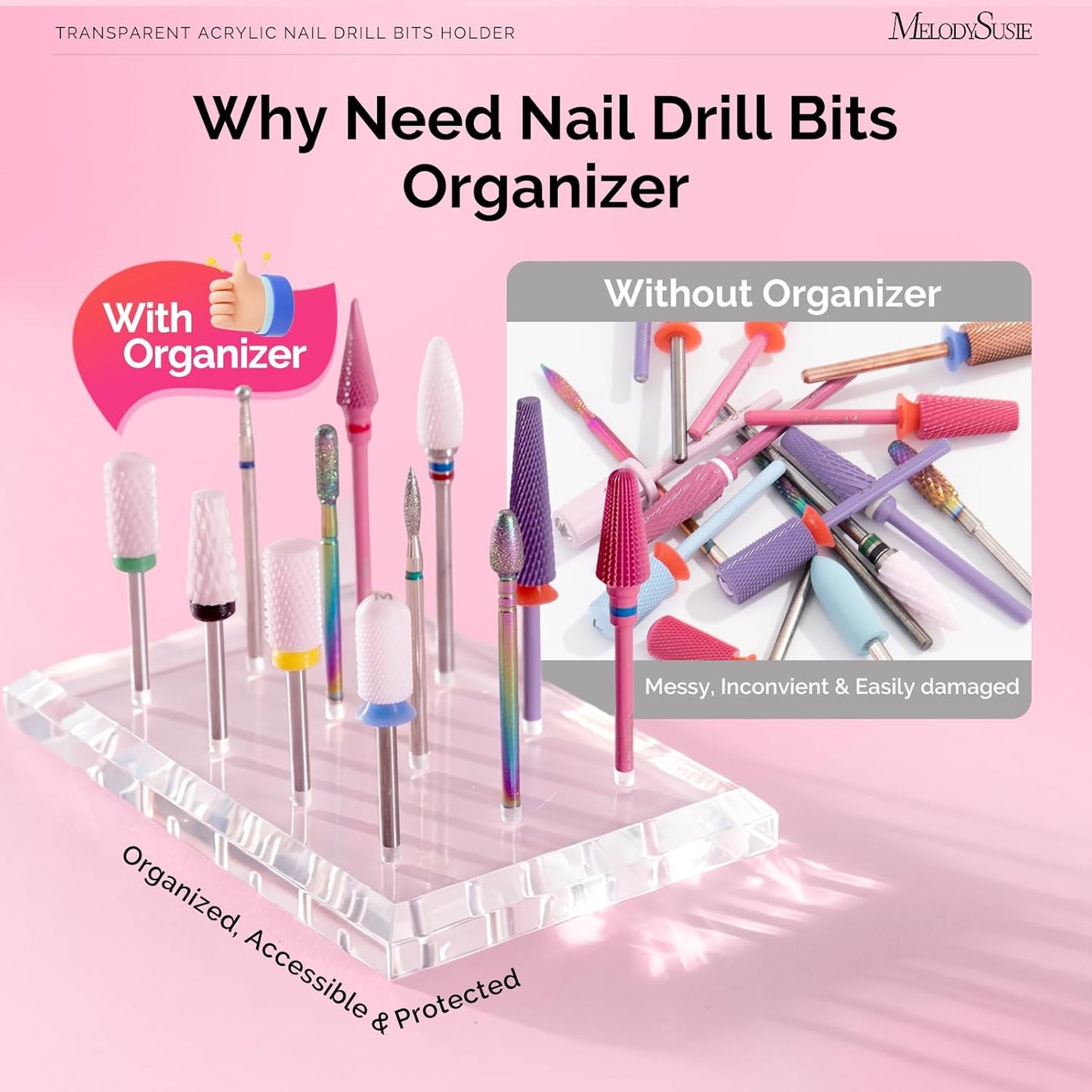 Nail Drill Bits Holder - 12-Hole Acrylic Organizer for Salon & Home | Sturdy Rectangular Design