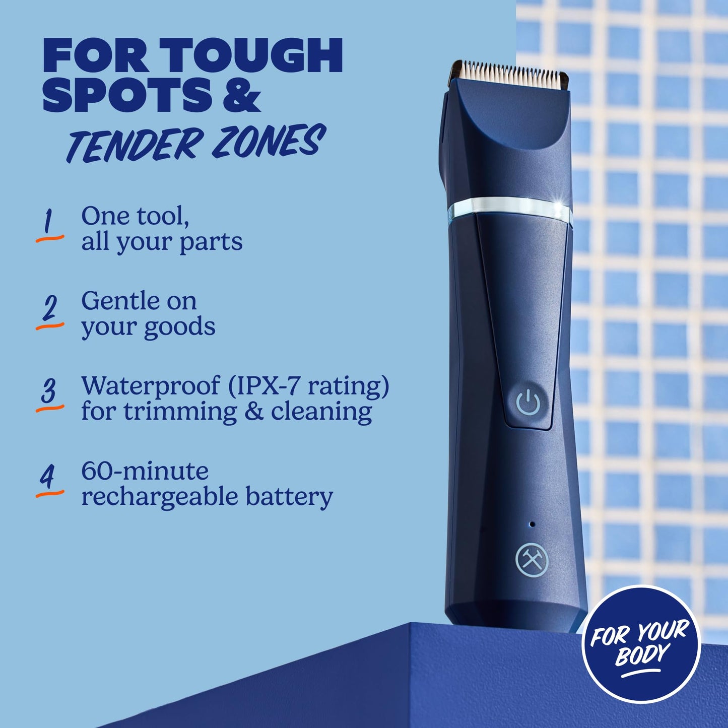 Dollar Shave Club | for Your Body Trimmer | Shower Safe, Ceramic Blades for Smooth Passes, | Body, Genitals, and Private Areas Electric Shaver for Men, IPX7 Waterproof Pubic Hair/Area Shaver