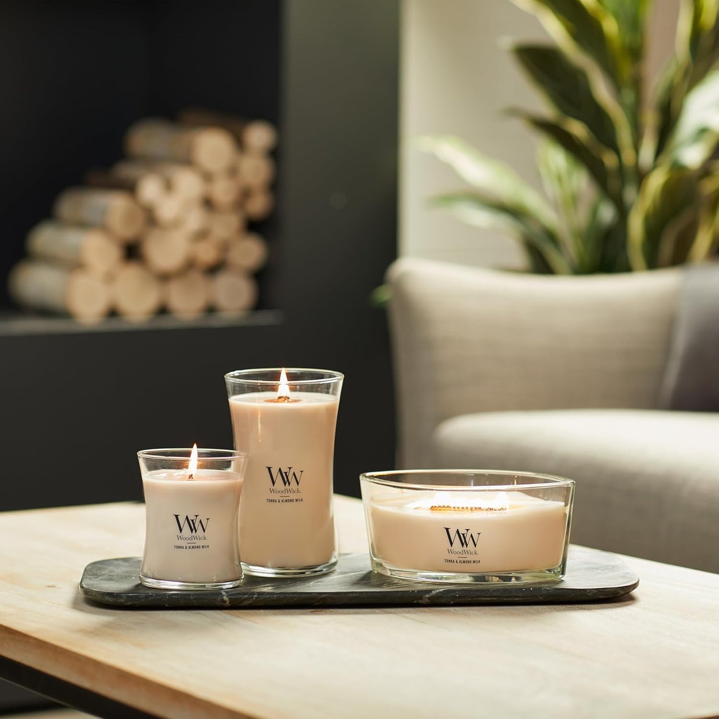 WoodWick Tonka & Almond Milk Candle - 9.7 oz Medium Hourglass with Crackling Wick | Perfect Gift for Men & Women