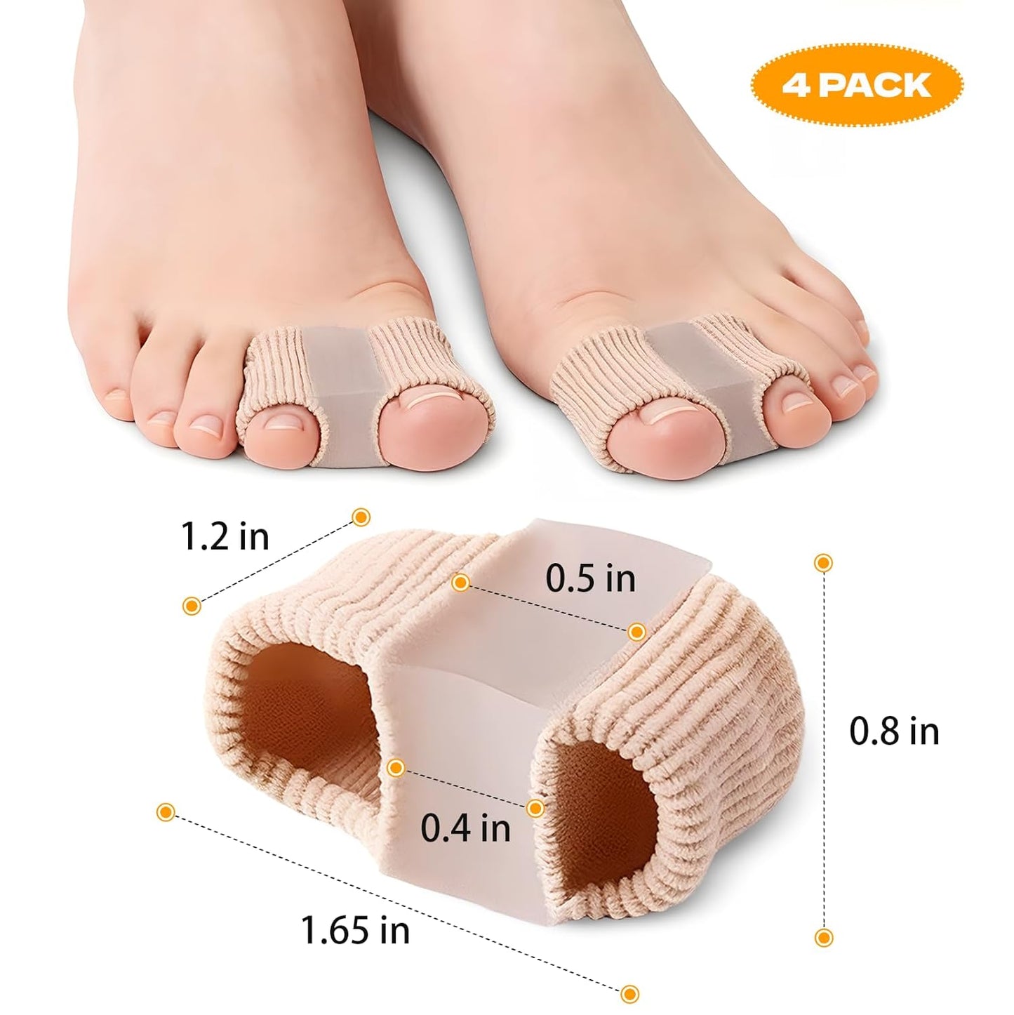 Toe Spacers - 4 PCS Toe Separators for Overlapping Toes | Bunion Corrector & Hammer Toe Straightener