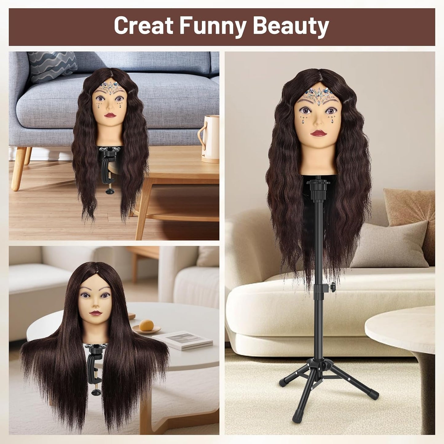Mannequin Head - 23 Inch Human Hair Styling Doll | Cosmetology Practice & Training Head with Tripod Stand