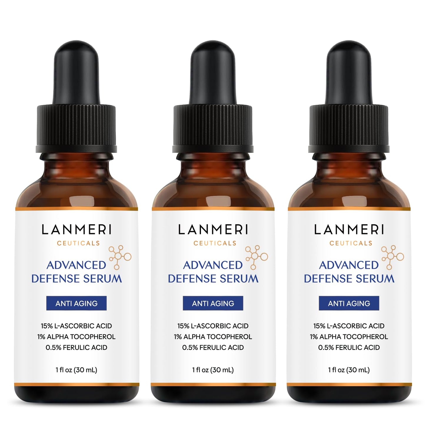 Lanmeri Ceuticals Vitamin C Serum - 15% Antioxidant Defense with Vitamin E & Ferulic Acid | 1 fl oz