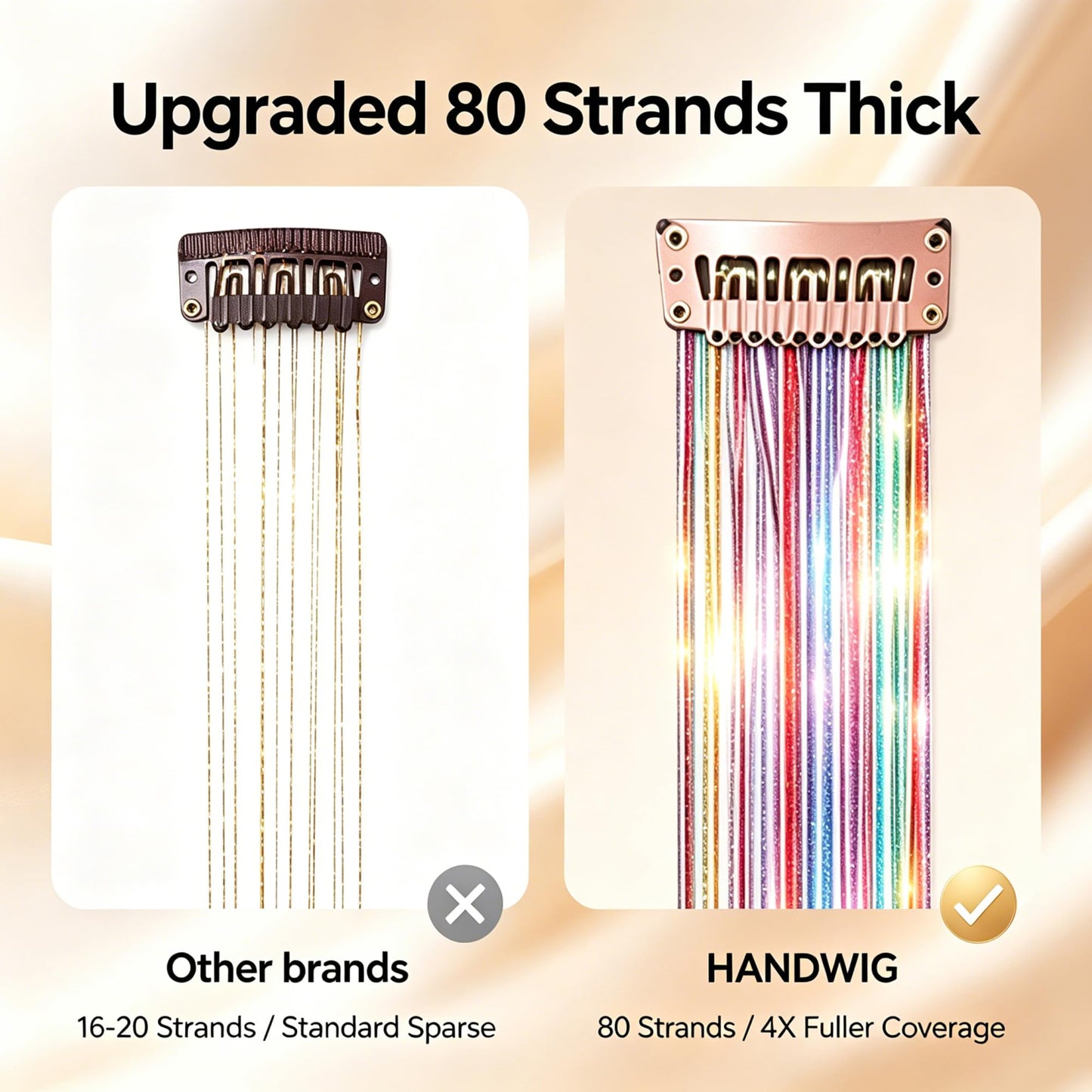 Handwig 80 Strands Bright Red Hair Tinsel, 2-in-1 Kit Vibrant Shine