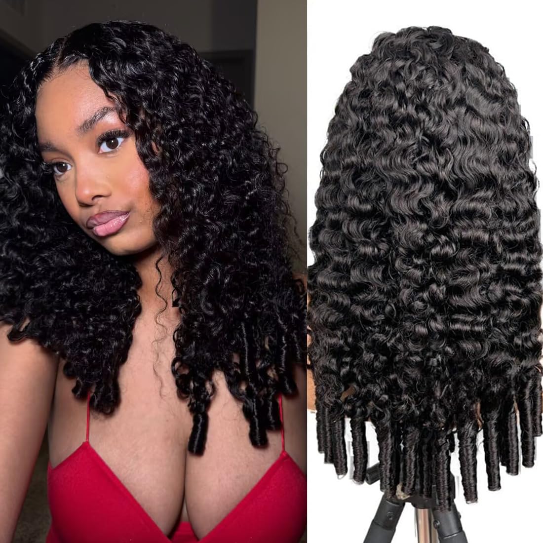 Burmese Curly Half Wig - 200% Density Human Hair | Glueless 14-Inch Flip Over & Drawstring Headband Wig for Beginners