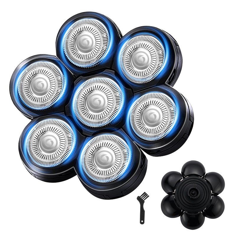 7 Blades Head Shaver Replacement Heads, Universal Fit for Electric Razors, Wet & Dry Use, 7D Floating Design, Stainless Steel Blade Heads, Ideal for Men's Face & Bald Head Shaving (1 Count)