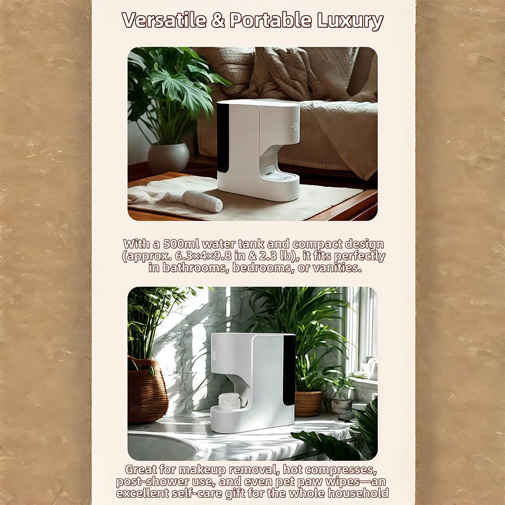 Hot Face Towel Dispenser, 2026 Upgrade, 5s Fast Heating & 55°C (131°F) Constant Temp, Smart Voice Alerts, Ultra-Quiet, Auto-Dry & Safe, Portable for Spa, Salon, Bathroom & Home (Towel 40PC)