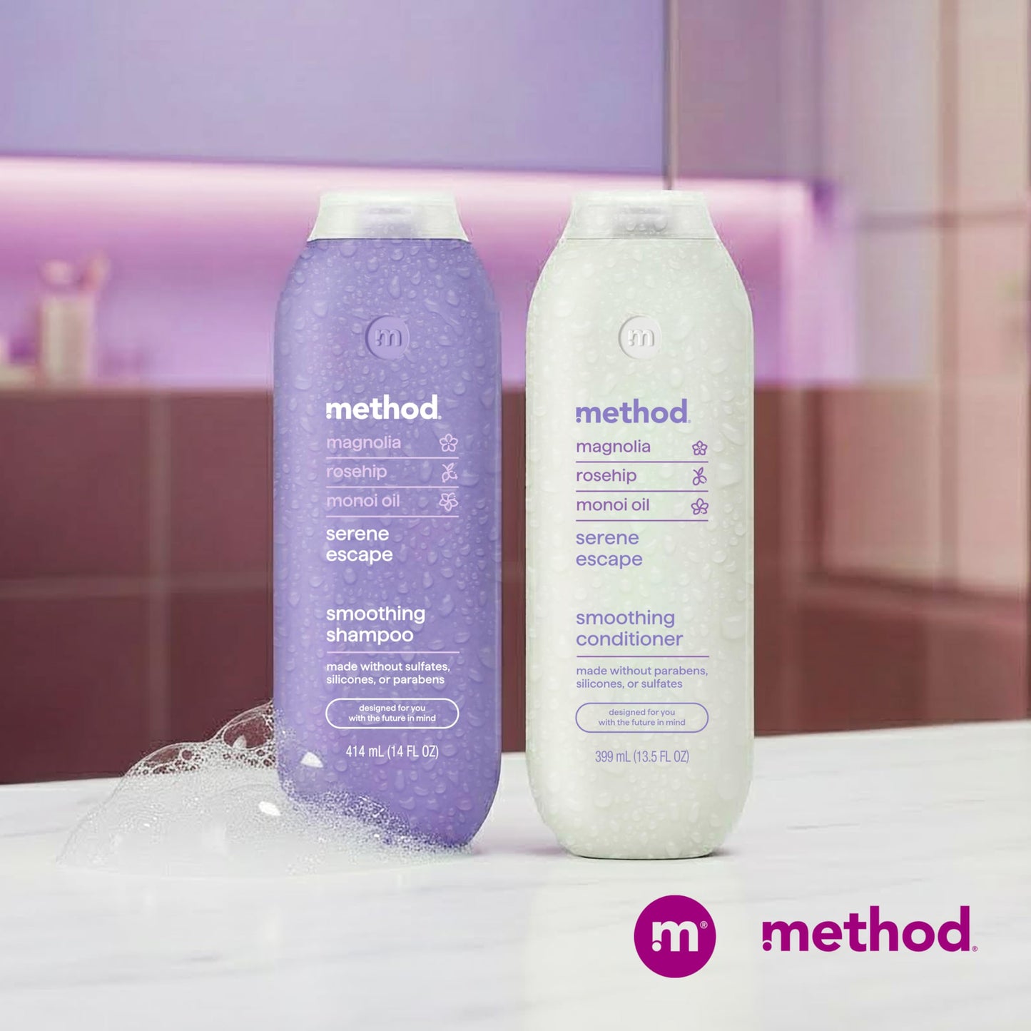 Method Smoothing Shampoo, Serene Escape – Combats Frizz, Safe for Color-Treated Hair - Sulfate-Free, Paraben-Free and Silicone-Free, 14 oz