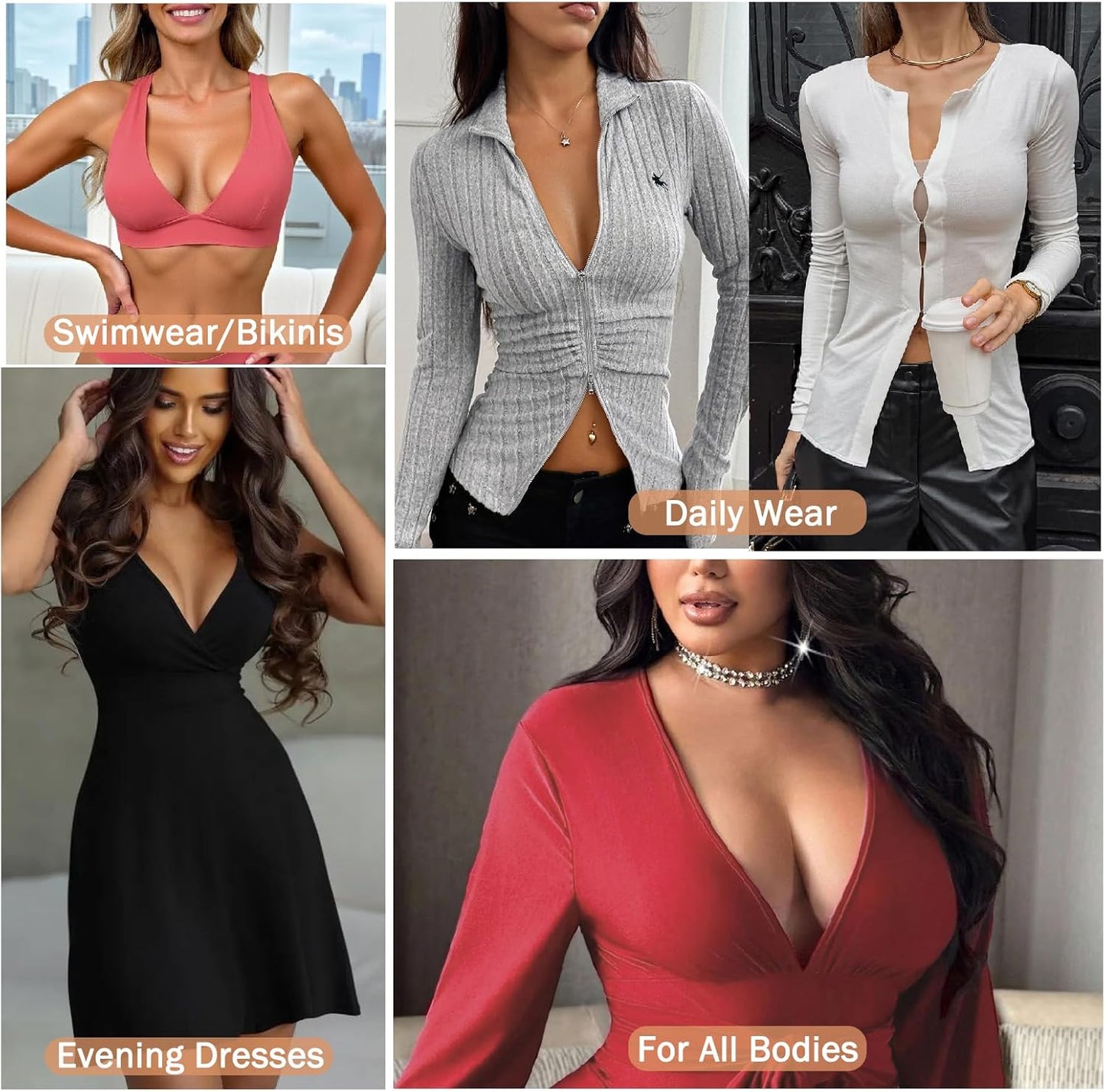 Double-Sided Sticky Bra Inserts - Lightly Padded Push-Up Adhesive for Large Busts | Reusable & Invisible Design