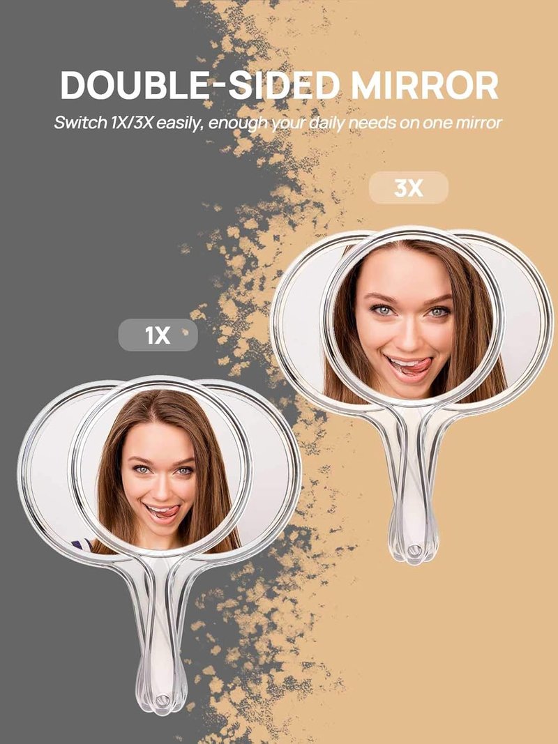 Double-Sided Hand Mirror - 1X/3X Magnifying Handheld Mirror Set of 3 | Clear Finish