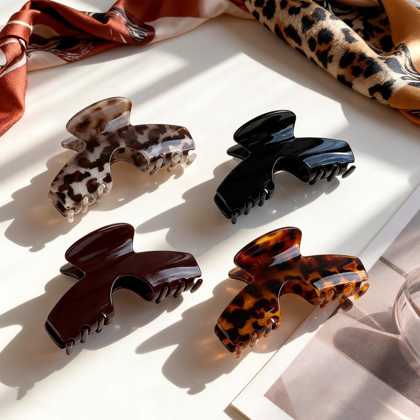 4PCS Large Hat Claw Clip, 5.1" Claw Clip for Hat Designed for Women & Girls,Tortoise Shell Acetate Material,Non-Slip Strong Hold for Thick,Thin,Curly & Long Hair,Stylish Hair Accessories