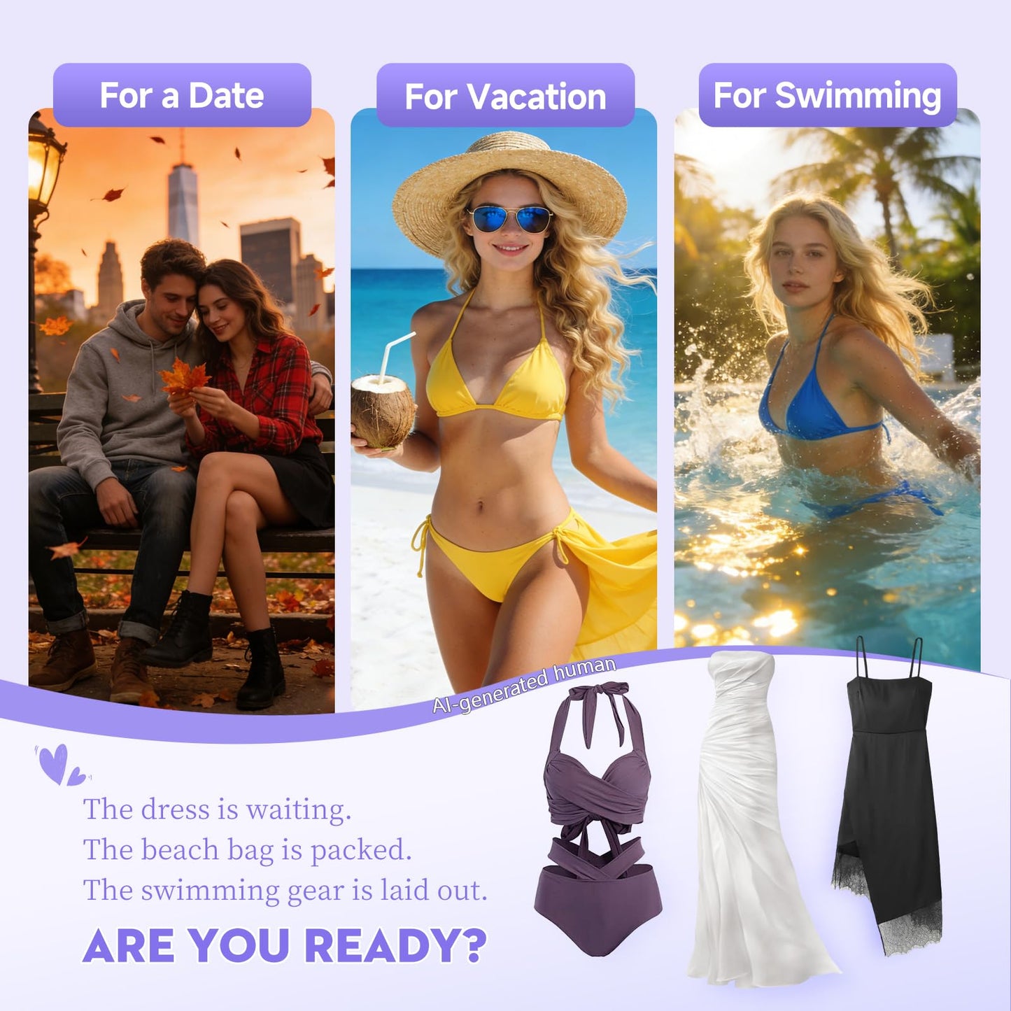 Likefun Bikini Trimmer for Women - 3-in-1 Painless Electric Razor, Ceramic Blade Cordless Body & Facial Shaver for Face, Legs & Pubic Hair, Wet & Dry Use, USB-C Rechargeable, Gifts for Women (Purple)