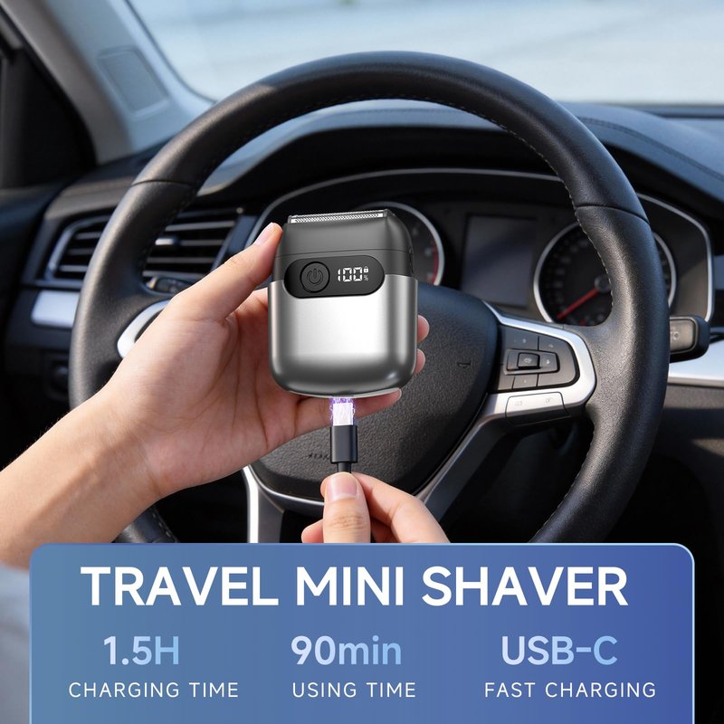 Electric Foil Shavers for Men,Mini Electric Razor with Storage Bag,3 Floating Blades,Portable mini Shaver,IPX7 Waterproof,Wet Dry Face Razor,USB-C (Silver)
