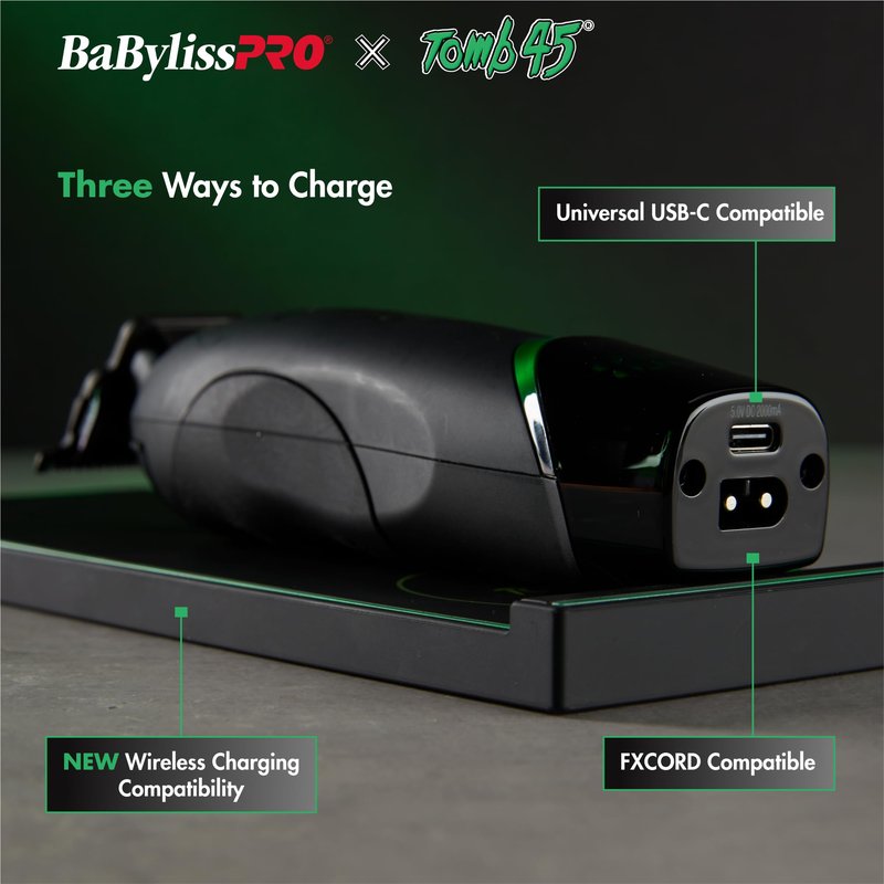 BaBylissPRO x Tomb45 Wireless Charging Hair Trimmer for Men with DS1 Dual Speed Motor 7500 RPM T-Blade Lithium Ion Battery 3 Hour Runtime Professional Barber