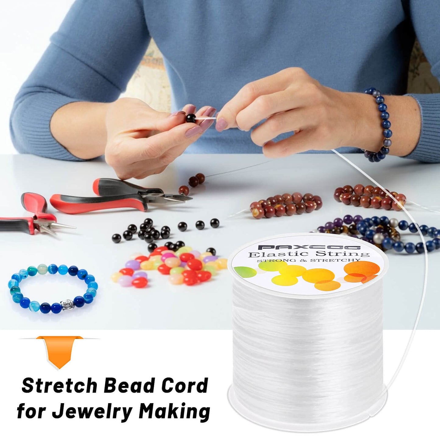 Paxcoo Elastic Bracelet String Cord Stretch Bead Cord for Jewelry Making and Bracelets Making