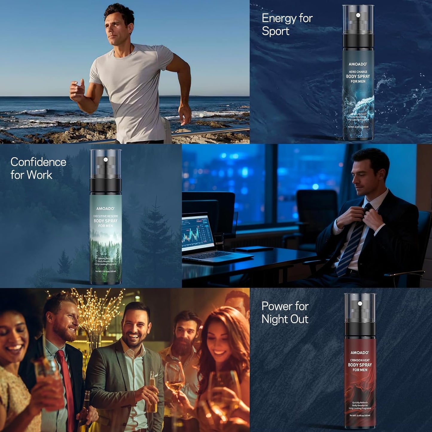 Men’s Body Spray Set - Aluminum-Free Cologne & Deodorizing Mist | Oriental & Woody Scents, 3.4 fl oz Each