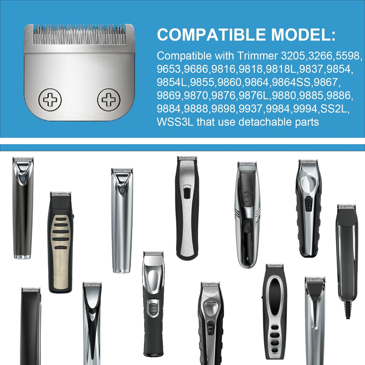 59300 Stainless Steel Replacement Detachable 30mm Standard Blade Compatible with WHAL All in One Lithium Ion Trimmer 9864.9864SS.9686.9818A.9854L.9876L.9854.WSS3L.SS2L etc