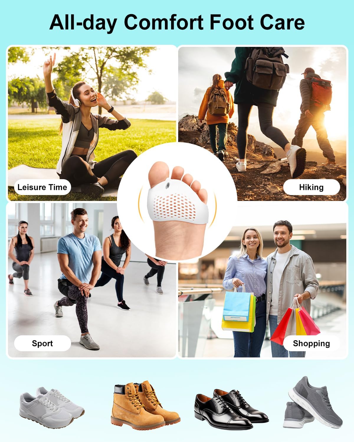 Silicone Toe Separators for Bunion Relief - Soft, Breathable Forefoot Pads | 2 Pairs for Men & Women