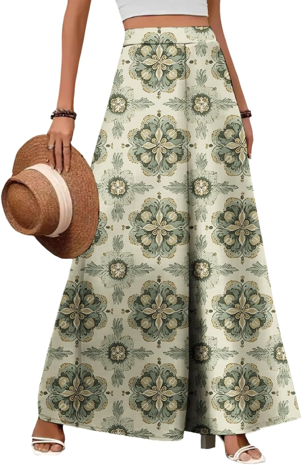 ZOCAVIA Women's Boho Wide Leg Pants - Lightweight High Waisted Palazzo Trousers with Pockets | Summer Casual Style