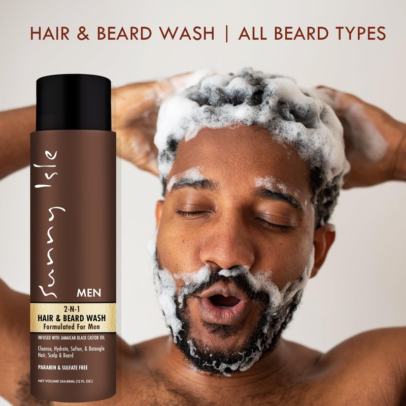 Sunny Isle JBCO 2-N-1 Hair & Beard Wash Formulated for Men 12oz with Beard Oil and Pomade 4oz Set