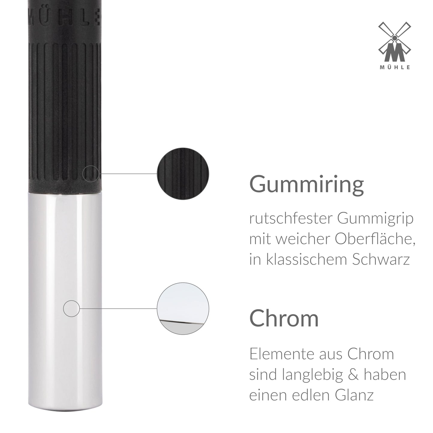 MÜHLE NEO safety razor|double edge safety razor for beginners and experienced shavers|sustainable eco-friendly and reusable|for men and women|chrome with black silicone grip handle