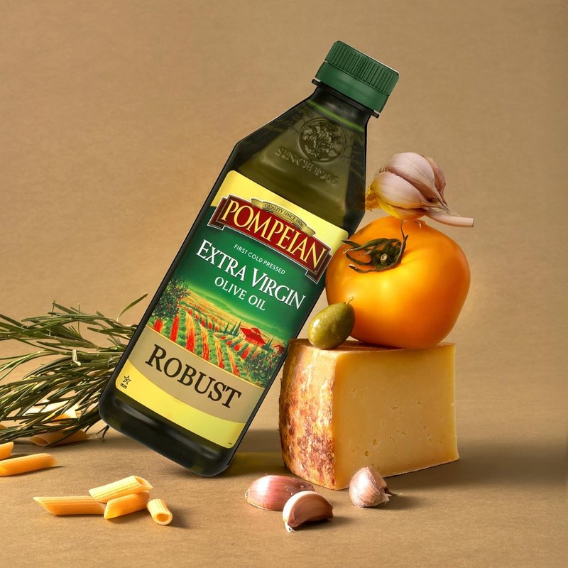 Pompeian Robust Extra Virgin Olive Oil - 16 Fl Oz - First Cold Pressed Olive Oil for Cooking - Bold Taste for Pasta, Marinades, and Salad Dressings