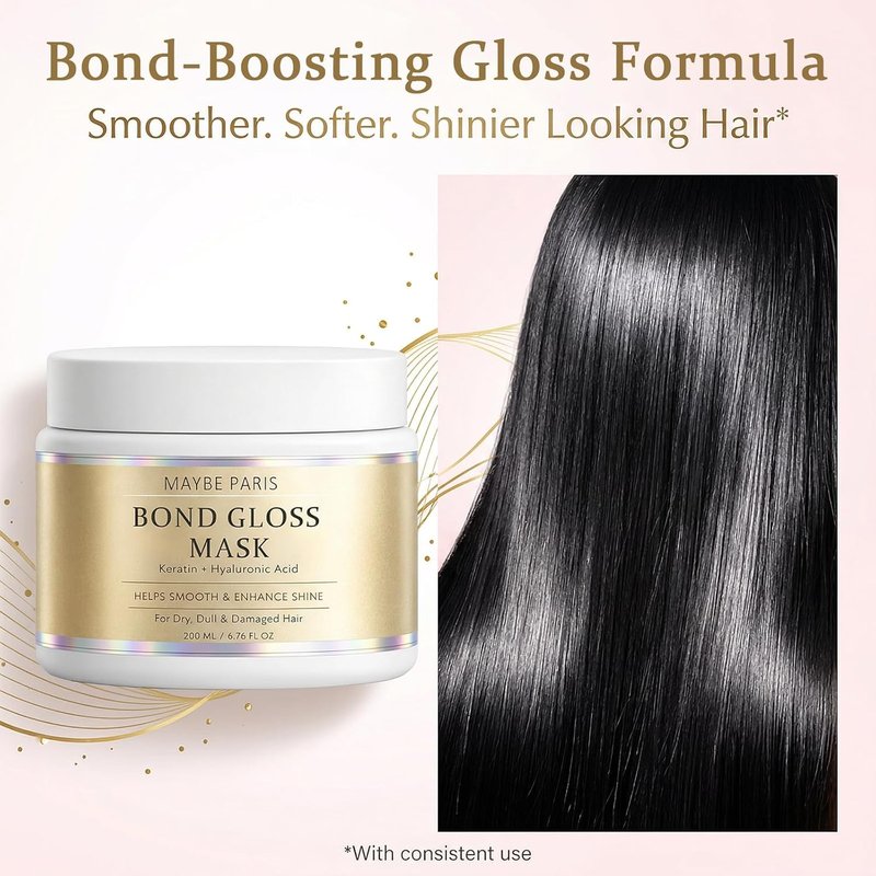 Bond Gloss Hair Mask - Hydrolyzed Keratin & Hyaluronic Acid for Stronger, Smoother Hair | Sulfate-Free, 8 oz