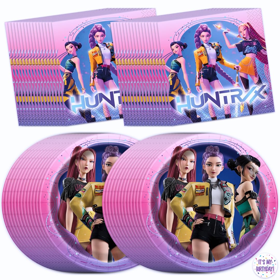 KPop Plates and Napkins - 32 Pack | Dessert-Sized | KPop Demon Hunters Birthday Decorations | K Pop Demon Hunters Party Decorations | Officially Licensed