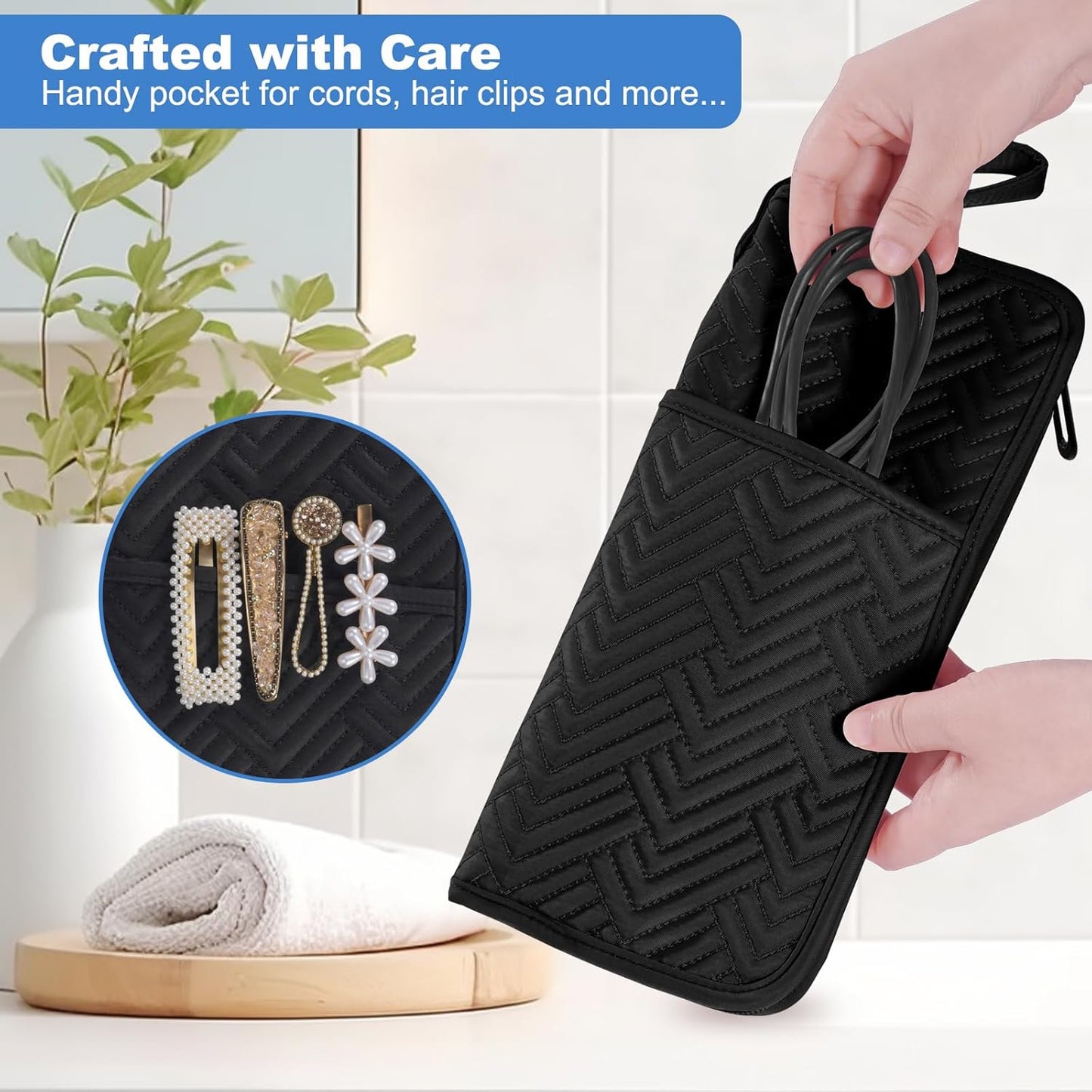 Heat Resistant Hair Tools Organizer - Portable Travel Bag for Curling Irons & Straighteners | Black