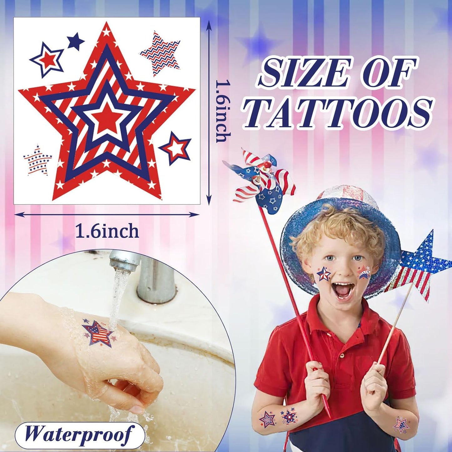 4th of July Temporary Tattoos - 180 Patriotic Star Designs | Red, White & Blue Party Decorations for Independence Day