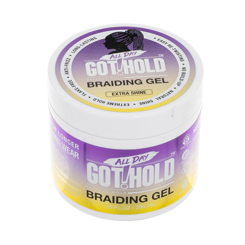 ALL DAY GOT HOLD Braiding Gel for Braids, Twists & Protective Styles (Extra Shine) – Strong Hold with Manuka Honey & Argan Oil – Non-Flaking Styling Gel for Natural Hair – 10 Fl Oz