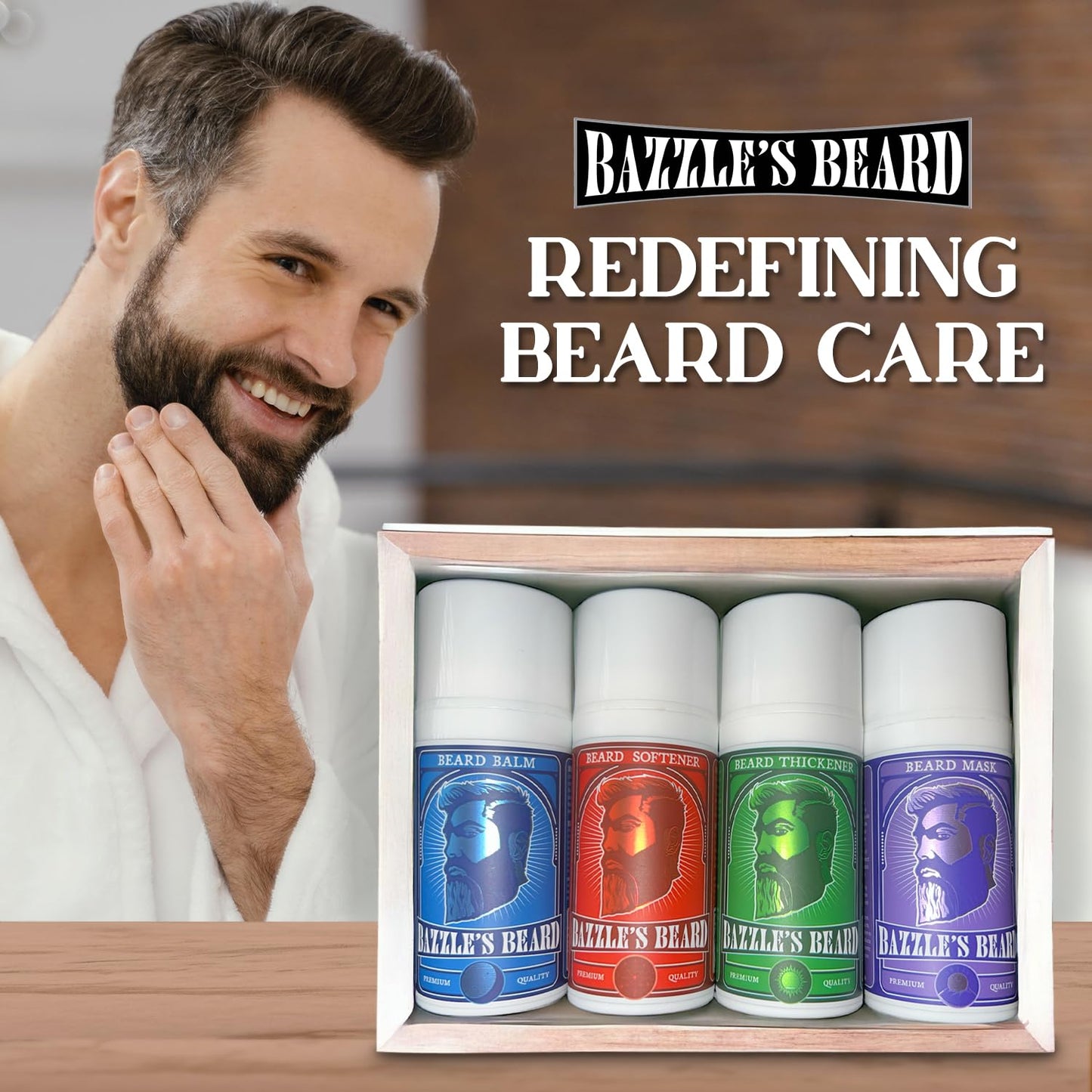 Bazzle's Premium Beard Care Kit – All-in-One Grooming Giftbox for Men with Balm, Softener, Thickener & Growth Mask, Complete Beard Growth Kit for Mustache Care, Maintenance, & Daily Styling