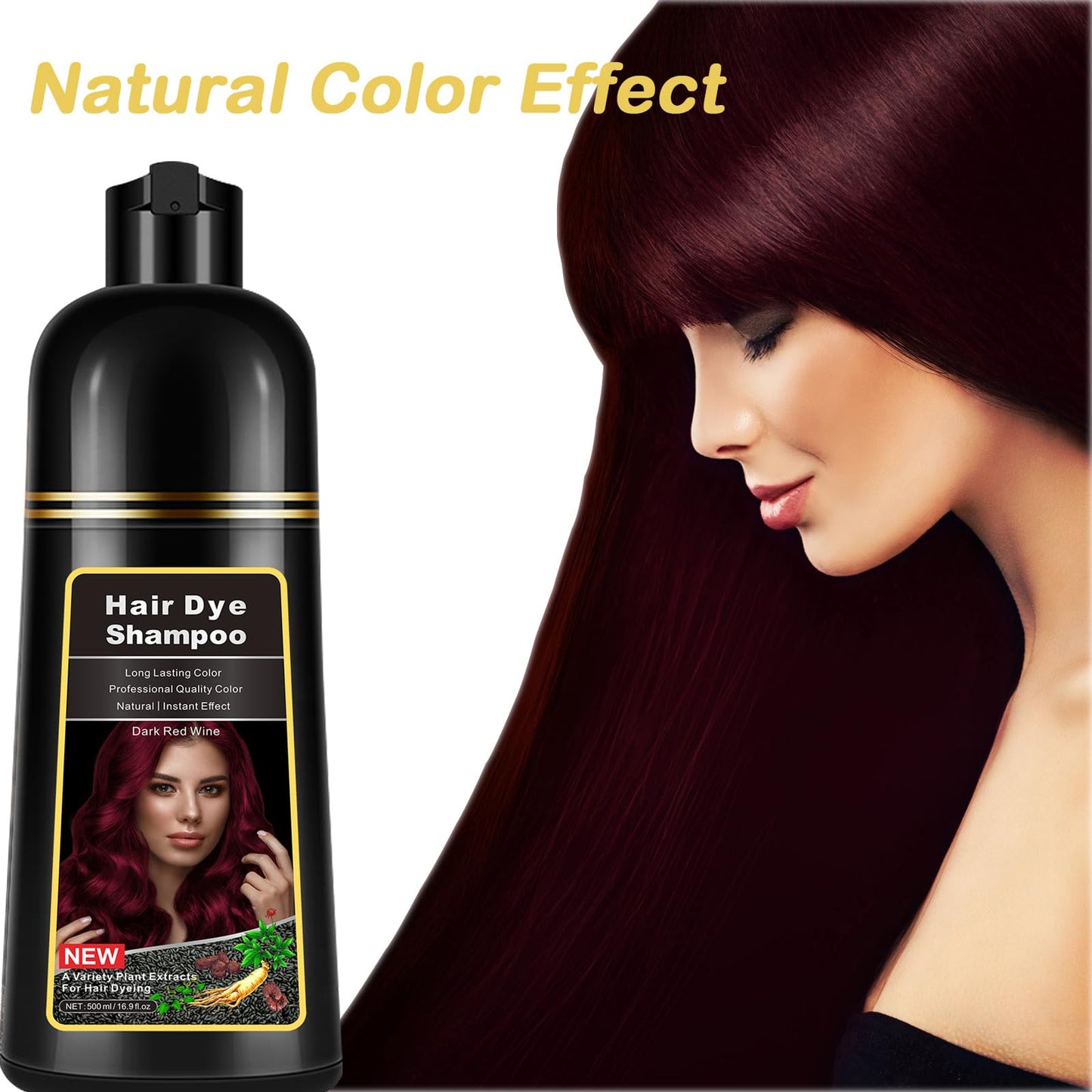 lymznus Instant Dark Wine Red Hair Dye Shampoo 3 in 1 for Gray Hair, Natural Hair Color Shampoo for Men & Women, 16.9 FL OZ Herbal Red Hair Shampoo & Red Hair Dye Colors in Minutes