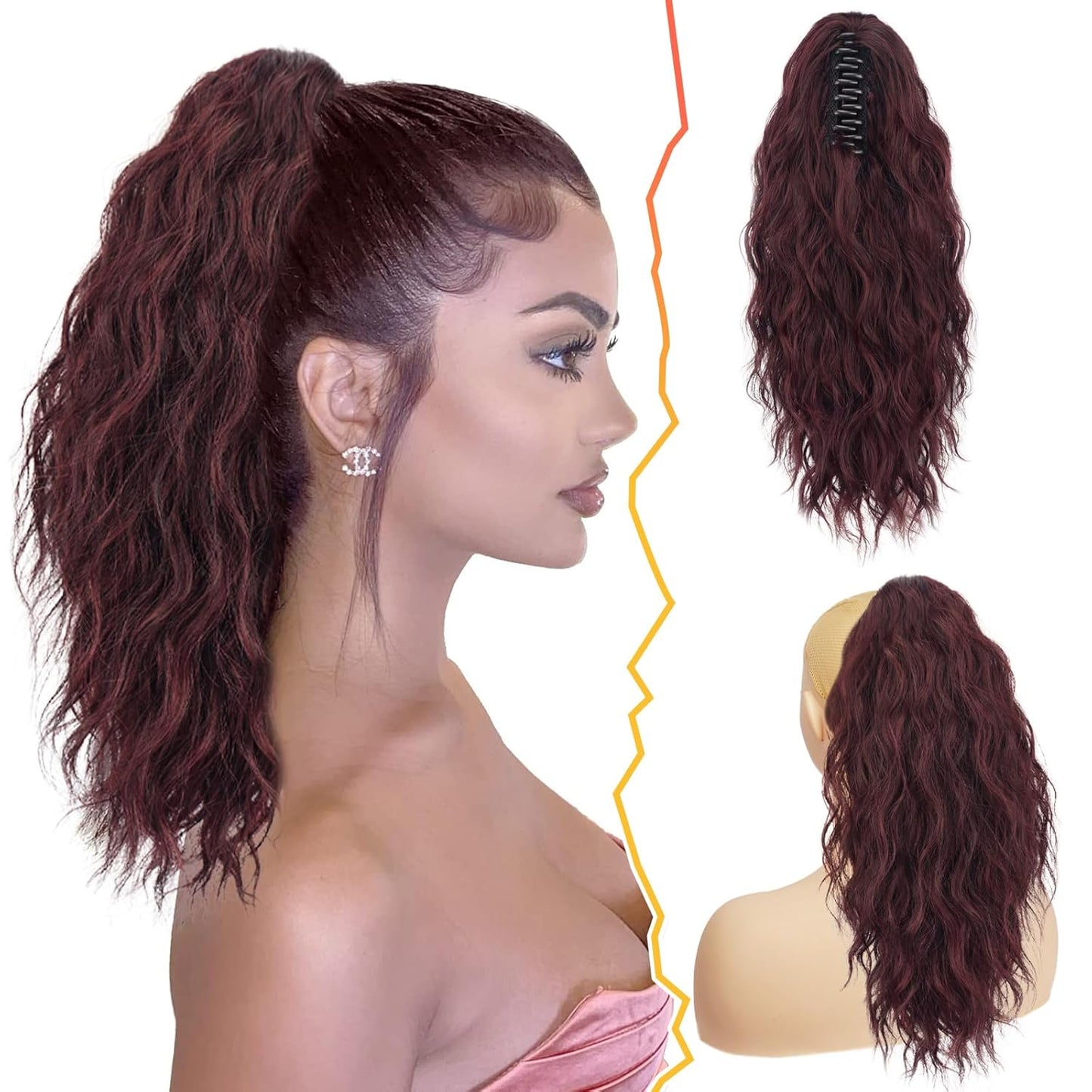 Ponytail Hair Extensions - 12 Inch Claw Clip Dark Brown Curly Wavy Ponytail for Women