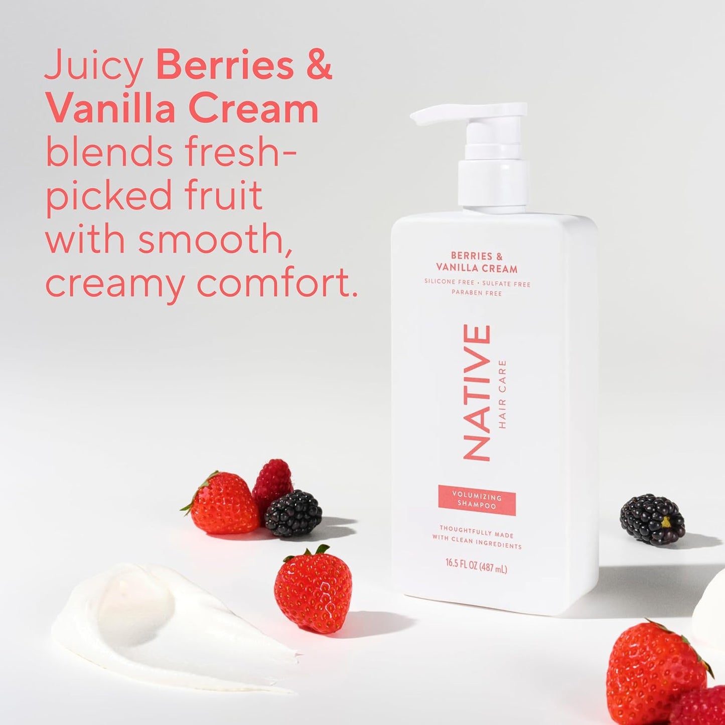 Native Volumizing Shampoo - Berries & Vanilla Cream | 16.5 fl Oz for Full-Bodied Hair