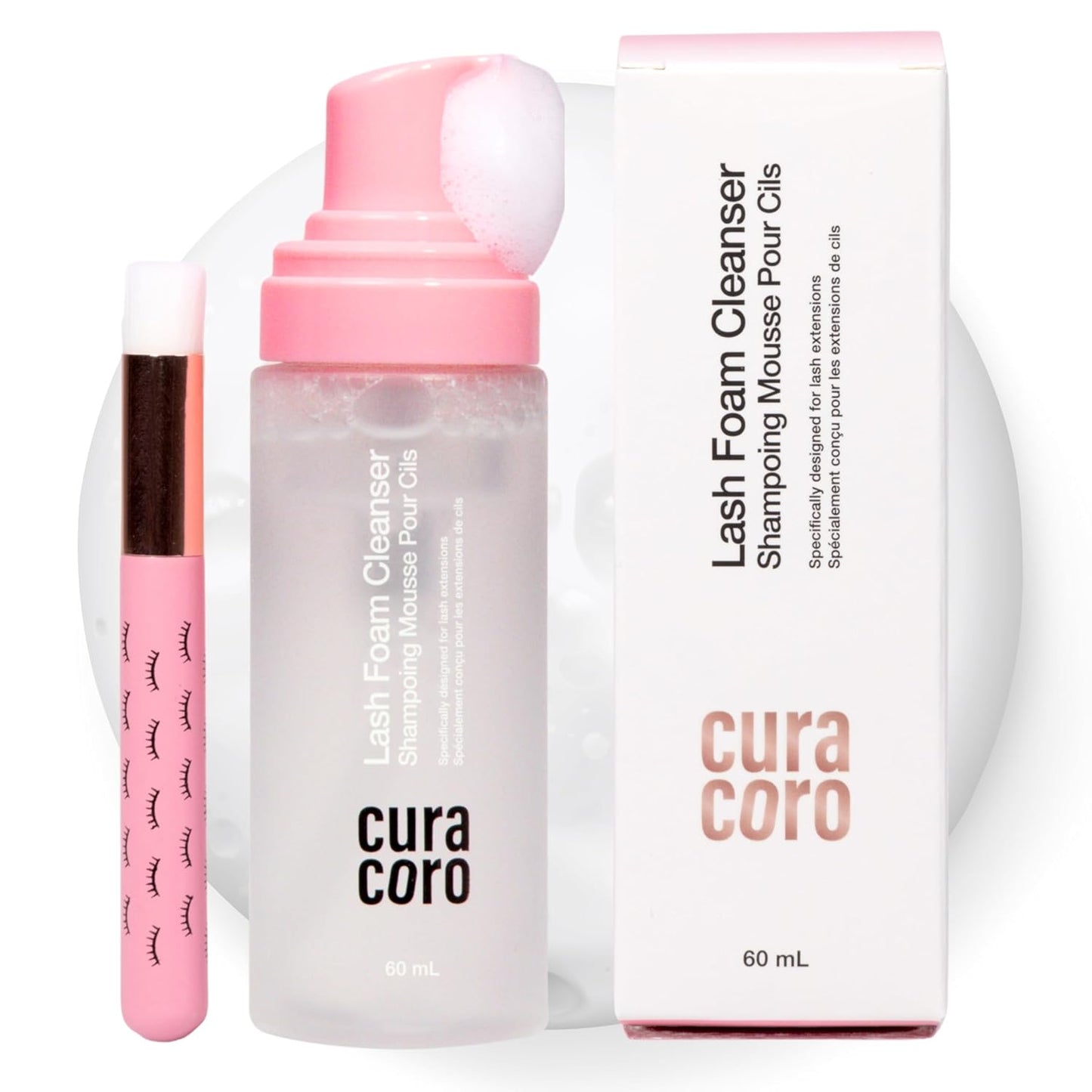 Curacoro Eyelash Extension Cleanser - Unscented Foam Shampoo for Sensitive Skin | 60ML, Removes Waterproof Makeup