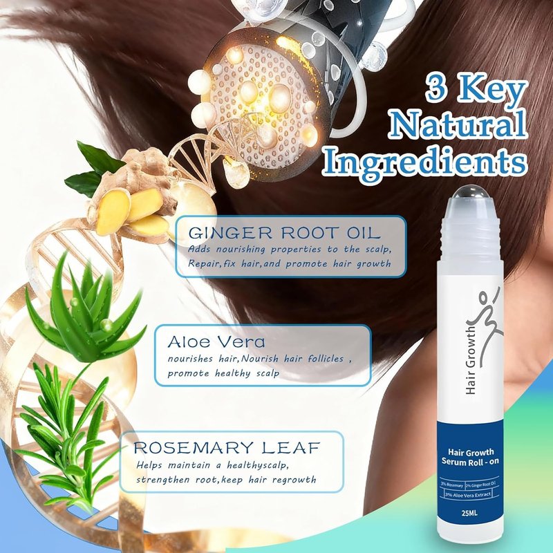 Rosemary Hair Growth Serum Roll-On | 3% Rosemary & Ginger Oil for Thicker, Fuller Hair - Hair Loss Treatment