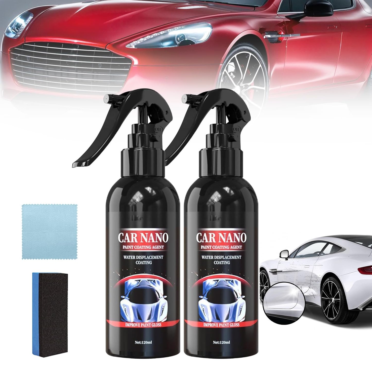 2PCS Yicengy Car Nano Paint Coating Agent Water Displacement Coating, Nurafix Scratch Remover, Nurafix Scratch Repair, Auto Nano Ceramic Coating Polishing Spraying,Fast Repairing Scratch (120ML)