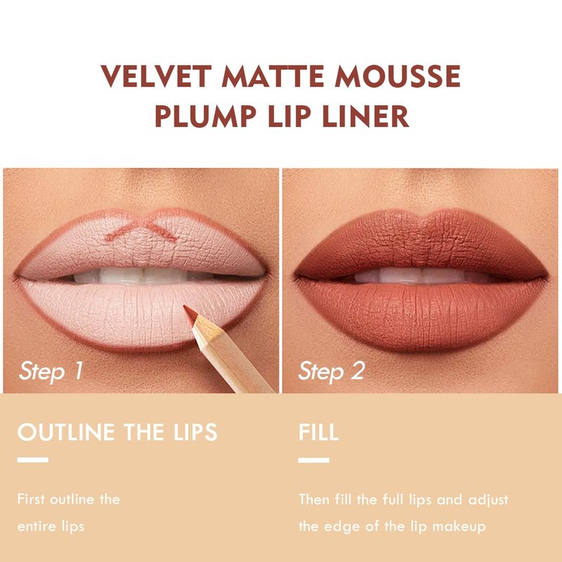 Lip Liner Set - 12 Pcs High Pigment Natural Oak Brown Pink Red Makeup Pencils | Smooth Application