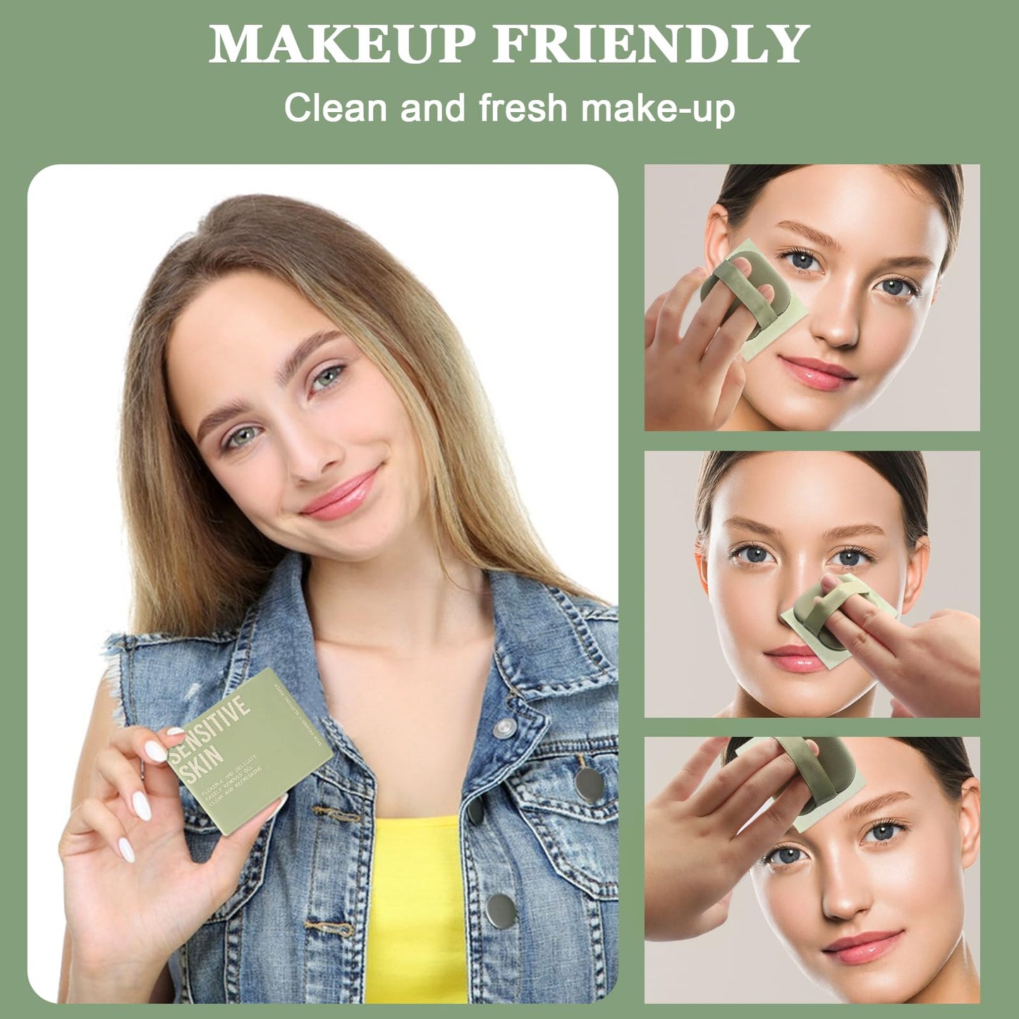 Jutqut Oil Blotting Sheets for Face with Mirror & Puff, 100 Sheets Oil Absorbing Sheets for Oily Skin, Natural Fiber Blotting Paper, Makeup Friendly Face Oil Control Sheets
